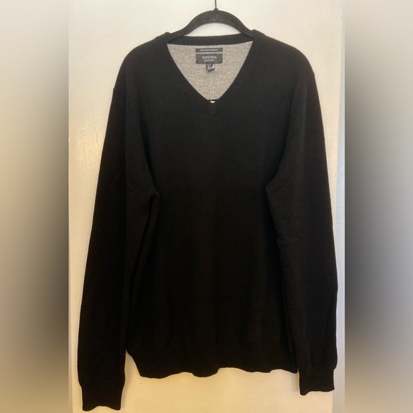 NWT Nordstrom Men's Shop V Neck Long Sleeve Cashmere Sweater Black Size Large - Picture 2 of 7